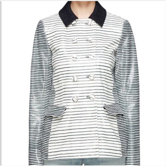 Tory Burch Piper Leather Snakeskin Effect Striped Jacket $1095 Size 2 - Picture 2 of 12